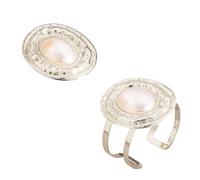 ZEPFJHE Fashionable Oval And Rings Set Sophisticated Adjustable Open Cuff Bangle Accessory Elegant Hand Ornament Gold Plated Jewelry