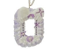 ZEPFJHE Fashionable Plush Cats Ears Photo Card Case with Ruffled Lace and Beaded Chain Cards Sleeve for Bag Charm Or Keyring Fashionable Card Display Holder