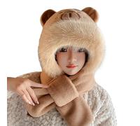 ZEPFJHE Furry Cartoon Capybaras Hat With Scarf Gloves Set Thicken Furry Oversized Headgear For Winter Commute Cartoon Hats And Gloves For Kids