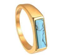 ZEPFJHE Genuine Turquoise Gemstones Stackable Rings Protective Bezels Edges Sweat Resistant Stainless Steel Wedding Jewelry Unisex Natural Stone
