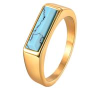 ZEPFJHE Genuine Turquoise Gemstones Stackable Rings Protective Bezels Edges Sweat Resistant Stainless Steel Wedding Jewelry Unisex Natural Stone