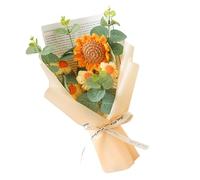 ZEPFJHE Hand Knitted Flowers Bouquet Artificial Flower Desk Flower Display Washable Yarn Craft For Seasonal Celebration Crochet Sunflower Yarn Flowers