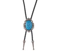 ZEPFJHE Handmade Cracked Turquoises Stone Accent Bolotie Necktie Adjustable Leather Necklace For Formal Wear And Daily Outfits Turquoises Bolo Tie