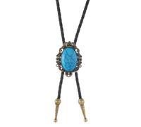 ZEPFJHE Handmade Cracked Turquoises Stone Accent Bolotie Necktie Adjustable Leather Necklace For Formal Wear And Daily Outfits Turquoises Bolo Tie