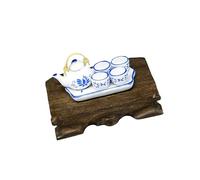 ZEPFJHE House Miniature Teaware with Ceramic Teapot Cup Tray with Blue and White Pattern Designs Scene Display Accessories Miniature Ceramic Teaware