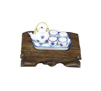 ZEPFJHE House Miniature Teaware with Ceramic Teapot Cup Tray with Blue and White Pattern Designs Scene Display Accessories Miniature Ceramic Teaware