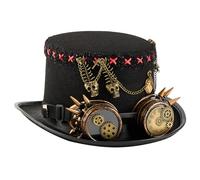 ZEPFJHE Industrial Styles Top Hat With Articulated Metal Chain And Goggles Decorations For Halloween Costume Stage Performances Halloween Party Hat For Men Women