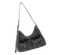 ZEPFJHE Japanese Inspired Washed Jeans Bag With Multiple Pockets Practical Lightweight Casual Shoulder Bag For Daily Use