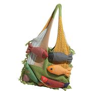 ZEPFJHE Large Capacity Knit Shoulder Bag With Cartoon Fish Decors Perfect For Office Casual Travel Soft Lightweight Fabric Stylish Casual Bag With Spacious Interior