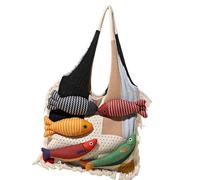 ZEPFJHE Large Capacity Knit Shoulder Bag With Cartoon Fish Decors Perfect For Office Casual Travel Soft Lightweight Fabric Stylish Casual Bag With Spacious Interior