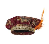 ZEPFJHE Medieval Tudors Hat with Feathered Renaissances Muffin Tudors Flat Cap Minstrels Costume Hats Headwear for Men Medieval