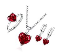 ZEPFJHE Minimalist Heart Cubic Zirconia Jewelry Set Necklace Earrings Rings Versatile Matching Options For Parties Gatherings Shimmering Heart Shaped Cubic Zirconia Jewelry Trio