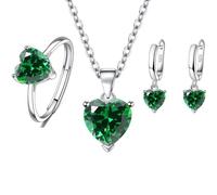 ZEPFJHE Minimalist Heart Cubic Zirconia Jewelry Set Necklace Earrings Rings Versatile Matching Options For Parties Gatherings Shimmering Heart Shaped Cubic Zirconia Jewelry Trio