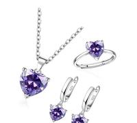 ZEPFJHE Minimalist Heart Cubic Zirconia Jewelry Set Necklace Earrings Rings Versatile Matching Options For Parties Gatherings Shimmering Heart Shaped Cubic Zirconia Jewelry Trio