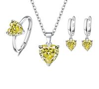 ZEPFJHE Minimalist Heart Cubic Zirconia Jewelry Set Necklace Earrings Rings Versatile Matching Options For Parties Gatherings Shimmering Heart Shaped Cubic Zirconia Jewelry Trio