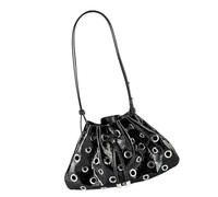 ZEPFJHE Modern Hollow Studded Bucket Bag PU Leather Shoulder Purse Fashionable Drawstring Underarm Bag For Trendy Women 2025 Metallic Leather Bucket