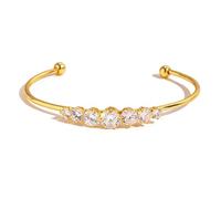 ZEPFJHE Modern Minimalist Open End Bangle with Fine Zircon Stones Adjustable Opening Wristband for Everyday Wear Elegant Cubic Zirconia