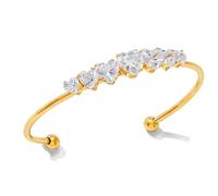 ZEPFJHE Modern Minimalist Open End Bangle with Fine Zircon Stones Adjustable Opening Wristband for Everyday Wear Elegant Cubic Zirconia