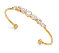 ZEPFJHE Modern Minimalist Open End Bangle with Fine Zircon Stones Adjustable Opening Wristband for Everyday Wear Elegant Cubic Zirconia