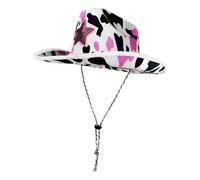 ZEPFJHE Multifunctional Sequins Star Embellished Cow Print Cowgirls Hat Lightweight Fabric Caps For Costume Parties Event Resistant Cowgirls Hat With Cow Pattern
