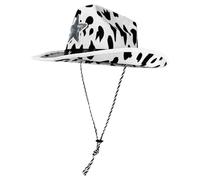 ZEPFJHE Multifunctional Sequins Star Embellished Cow Print Cowgirls Hat Lightweight Fabric Caps For Costume Parties Event Resistant Cowgirls Hat With Cow Pattern