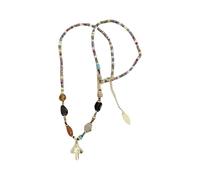 ZEPFJHE Natural Stone French Vintage Necklace Sunrises Mushroom Charm Beaded Winter Jewelry Handcrafted Women Unique Retro Beaded Necklace For Women