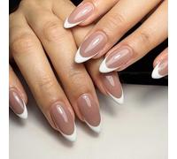 ZEPFJHE Omber Press On Nails Short Almond Gradients Natural Fake Nails Glossy Full Covers False Nails for Women Girls Gifts