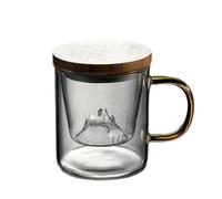 ZEPFJHE Premium Glass Mug with Tea Infuser and Wooden Cover Cup for Daily Use or Gift Tea Cup