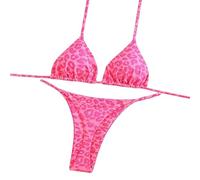 ZEPFJHE Print Triangular Swimsuit Set with Adjustable Tie Two Piece Halterneck Thong Swimwears for Surfing Sunbathing Stretching Swimming Suit Women