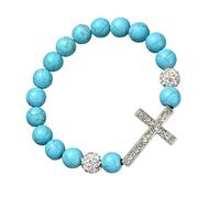 ZEPFJHE Religious Crucifix Charm Elastic Turquoise Bead Stretch Adjustable Fit Wristchain For Casual Occasions Unisex Stretchable Turquoise Bead