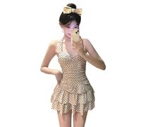 ZEPFJHE Retro Charm Swimsuit with Adjustable Neck Tie Flattering Tankini Dress Soft Quick Dry Fabric Women’s Swimwear Comfortable Adjustable Strap Swimdress