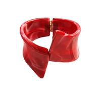 ZEPFJHE Sculptural Cuff Bangle with Bold Asymmetric Curved | Rear Hinge Opening, Continuous Sculptural Curves, Glossy Translucent Marbling, Distinctive Decorative Wrist Accent
