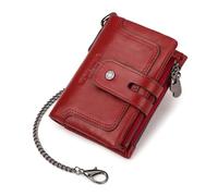ZEPFJHE Secure Men's Short Wallet with Multiple Compartments and Double Zippers Coin Pouches PU Leather Chain Wallet Purse