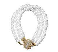 ZEPFJHE Shimmering Triple Row Simulated Pearls Elastic Rhinestones Wristchain Handmade Crystal Accent Daily Wear Versatile Pearls For Evening Wear