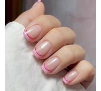 ZEPFJHE Square Press on Nails Artificial Fake Nails Tips Full Covers Rose False Nails Glossy Glues on Nails for Women Girls