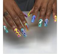 ZEPFJHE Square Press on Nails Colorful Fake Nails Stick on Nails in 12Size,24 Pcs French Nails Tips for Nails Art Decorations