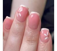 ZEPFJHE Square Press on Nails French Tip Fake Nails Full Covers False Nails with Flower Design Glitters Artificial Acrylic Nails