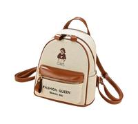 ZEPFJHE Stylish Cartoon Print Large Capacity PU Backpack For College Student Bear Embroidered School Bag With Adjustable Strap Lightweight Practical University Backpacks