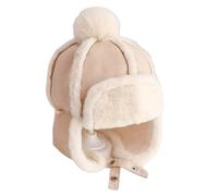 ZEPFJHE Thickened Fleece Liner Earmuffs Hat for Toddler 1-4Age Windproof Trapper Cold Weather Ear Protective for Outdoor Kids Winter Hat Beige