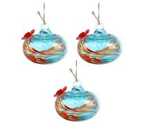 ZEPFJHE Three Part Set of Decorative Glass Bird Water Suppliers Feeder with Not Fall Technology and Bright Nature Acent Small Bird Water Dispenser