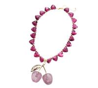 ZEPFJHE Trendy Cherries Necklace Stylish Acrylic Neck Jewelry Multifuntional Fashion Accessory For Casual Or Formal Outfits Unique Heart Jewelry For Women