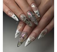 ZEPFJHE Waterproof Almond False Nails Glamorouses Rhinestones Press On Nails For Parties Event