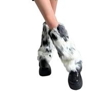 ZEPFJHE Women's Winter Thermal Fuzzy Faux Furs Boot Covers Aesthetic Vintage Contrasting Color Leg Warmers Gailters Streetwear Costumes Party Leg Sleeves