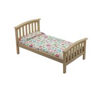 ZEPFJHE Wood Doll House Single Bed With Flower Print Mattress Bedding For 1/12 Scale Doll House Craft Project Model Scene Display Miniature Furniture