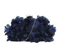 Zeph Hosea Flowers Evening Clutch Purse Kiss Lock Wedding Party Bag Chain Crossbody Shoulder Purse, Navy Blue, One Size