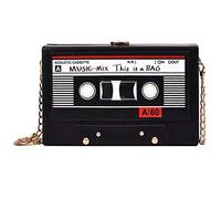 Zeph Hosea Women Retro Radio Tape-shaped Evening Handbag Party Clutch Purse Chain Shoulder Bag, Solid Black