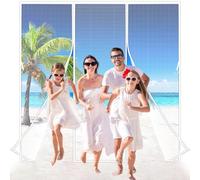 Zephra Double Door Magnetic Fly Screen, 140x220 cm Mesh Curtain with Powerful Magnets, Snap Shut Automatically, Double Opeing Magentic Screen Door for Sliding French Patio Door White