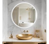 Zephylix 60cm Round Bathroom Mirror with LED Light, Wall Mounted Illuminated Vanity Mirror with Anti-Fog, 3 Colour Adjustable Lighting, Dimmable Backlit Mirror, Memory Function for Bathroom