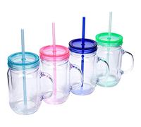Zephyr Goods Plastic Mason Jars with Handles, Lids and Straws | 20 oz Double Insulated Tumbler with Straw | Set of 4 | Wide Mouth Mason Jar Mugs | Cups for Kids and Adults…