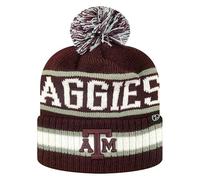 Zephyr NCAA Team Color-Retro Logo -Cuffed Knit Skully Beanie Pom Hat-Texas A&M-One Size Fits Most